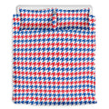 Red Blue And White Houndstooth Print Duvet Cover Bedding Set