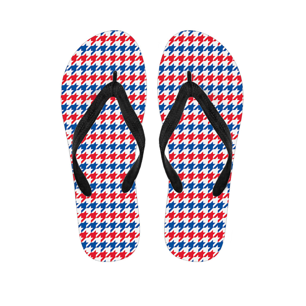 Red Blue And White Houndstooth Print Flip Flops