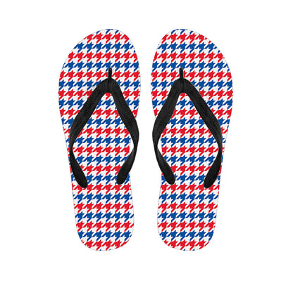 Red Blue And White Houndstooth Print Flip Flops