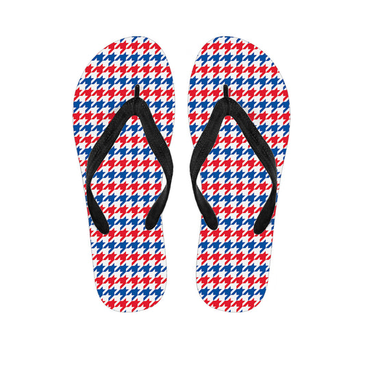 Red Blue And White Houndstooth Print Flip Flops