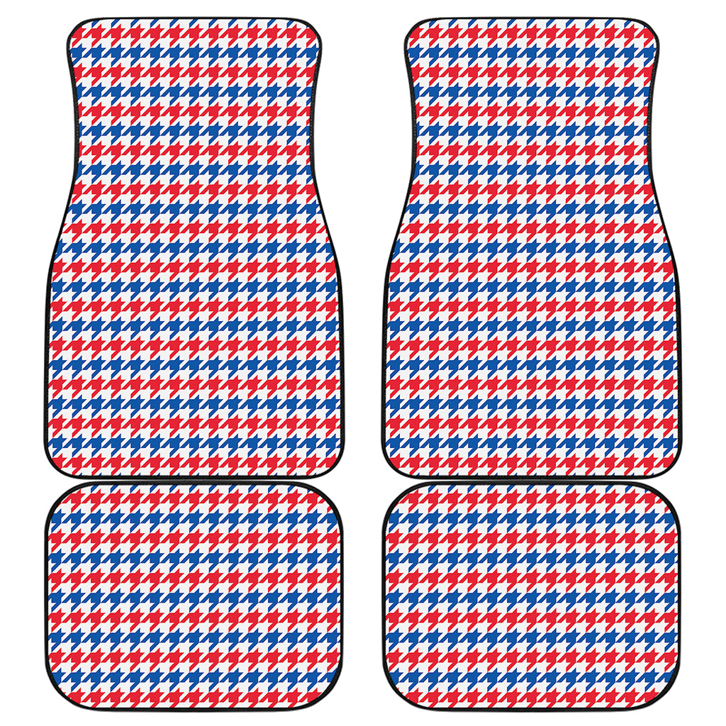 Red Blue And White Houndstooth Print Front and Back Car Floor Mats