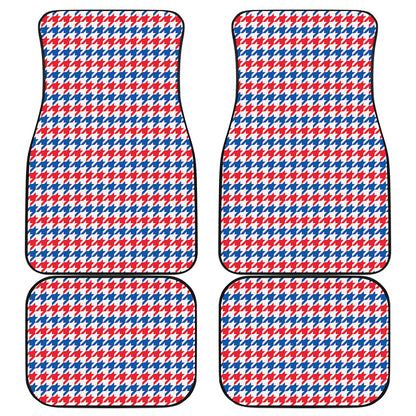Red Blue And White Houndstooth Print Front and Back Car Floor Mats
