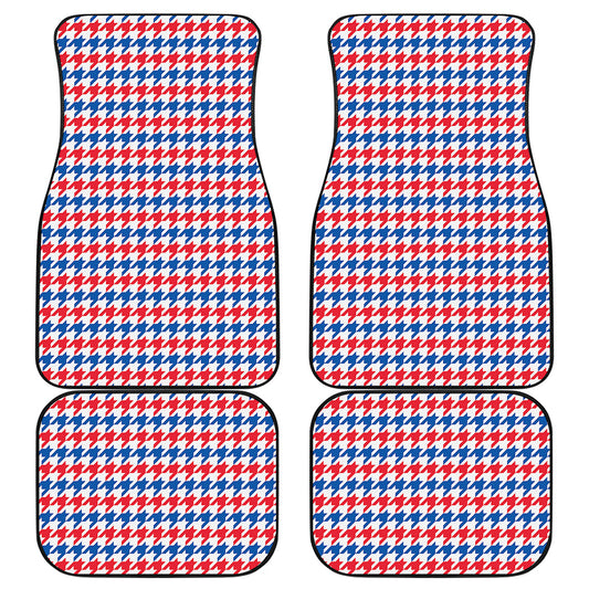 Red Blue And White Houndstooth Print Front and Back Car Floor Mats