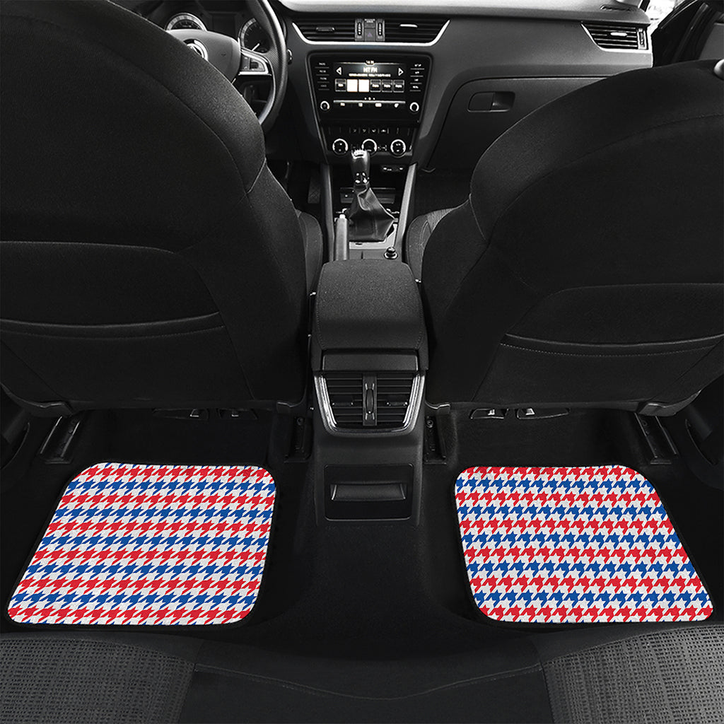 Red Blue And White Houndstooth Print Front and Back Car Floor Mats