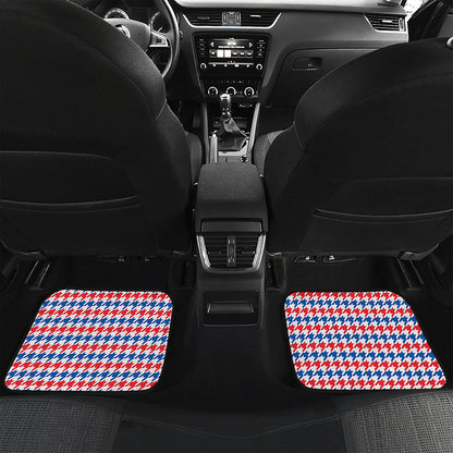 Red Blue And White Houndstooth Print Front and Back Car Floor Mats