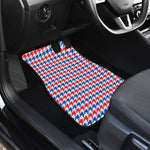 Red Blue And White Houndstooth Print Front and Back Car Floor Mats