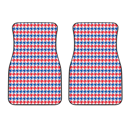 Red Blue And White Houndstooth Print Front Car Floor Mats