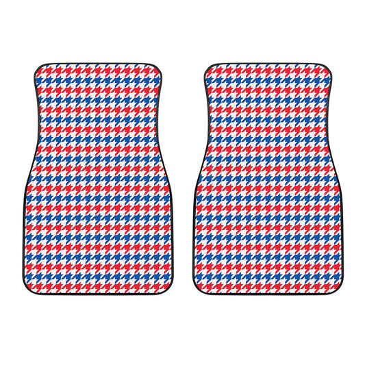 Red Blue And White Houndstooth Print Front Car Floor Mats