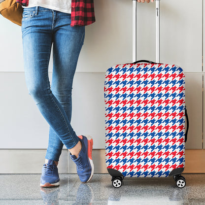 Red Blue And White Houndstooth Print Luggage Cover