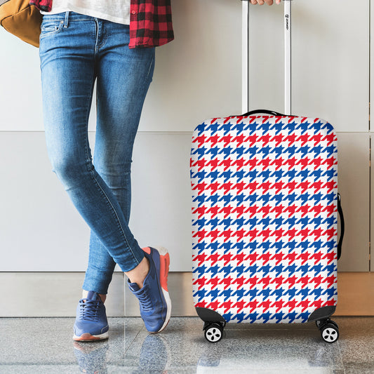 Red Blue And White Houndstooth Print Luggage Cover