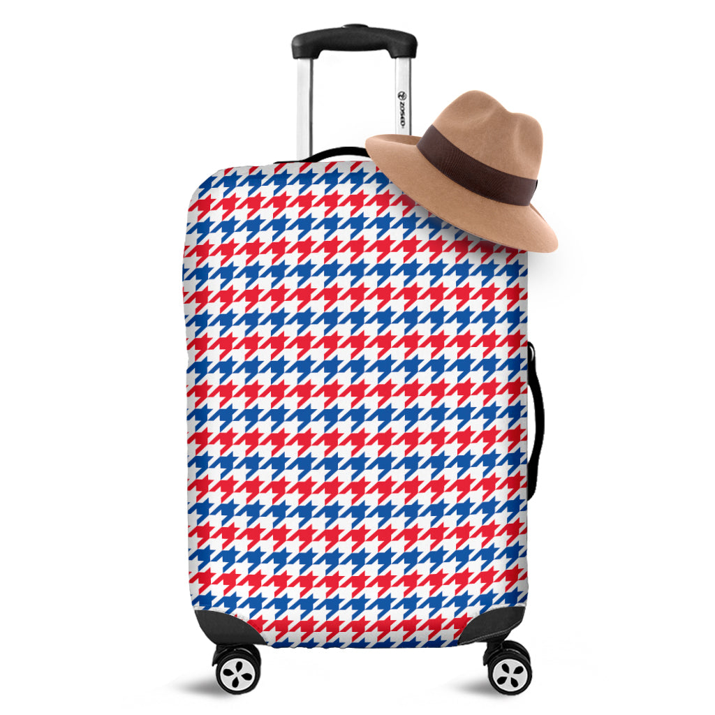 Red Blue And White Houndstooth Print Luggage Cover