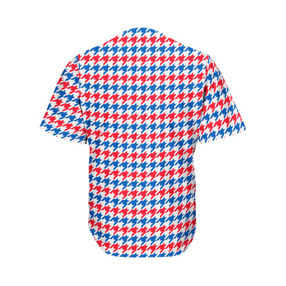 Red Blue And White Houndstooth Print Men's Baseball Jersey