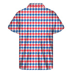Red Blue And White Houndstooth Print Men's Short Sleeve Shirt