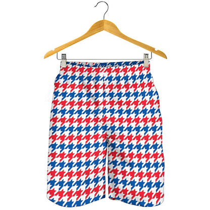 Red Blue And White Houndstooth Print Men's Shorts