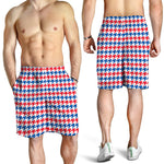 Red Blue And White Houndstooth Print Men's Shorts
