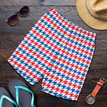 Red Blue And White Houndstooth Print Men's Shorts