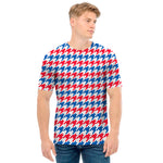 Red Blue And White Houndstooth Print Men's T-Shirt