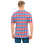 Red Blue And White Houndstooth Print Men's T-Shirt