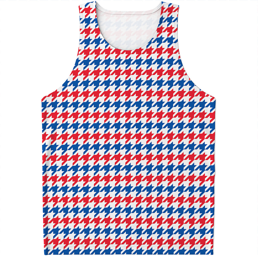 Red Blue And White Houndstooth Print Men's Tank Top