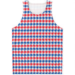 Red Blue And White Houndstooth Print Men's Tank Top