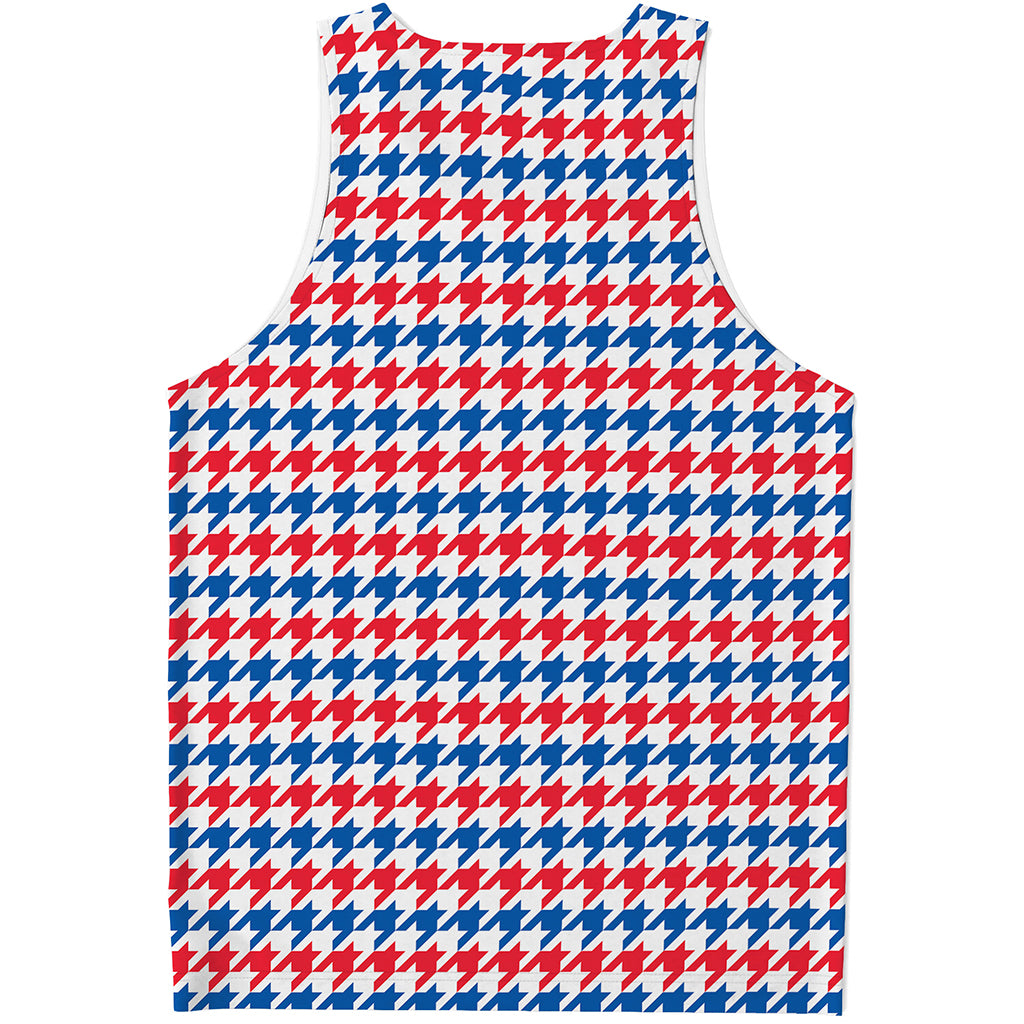 Red Blue And White Houndstooth Print Men's Tank Top