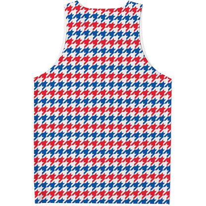 Red Blue And White Houndstooth Print Men's Tank Top