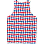 Red Blue And White Houndstooth Print Men's Tank Top