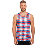 Red Blue And White Houndstooth Print Men's Tank Top