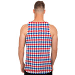 Red Blue And White Houndstooth Print Men's Tank Top