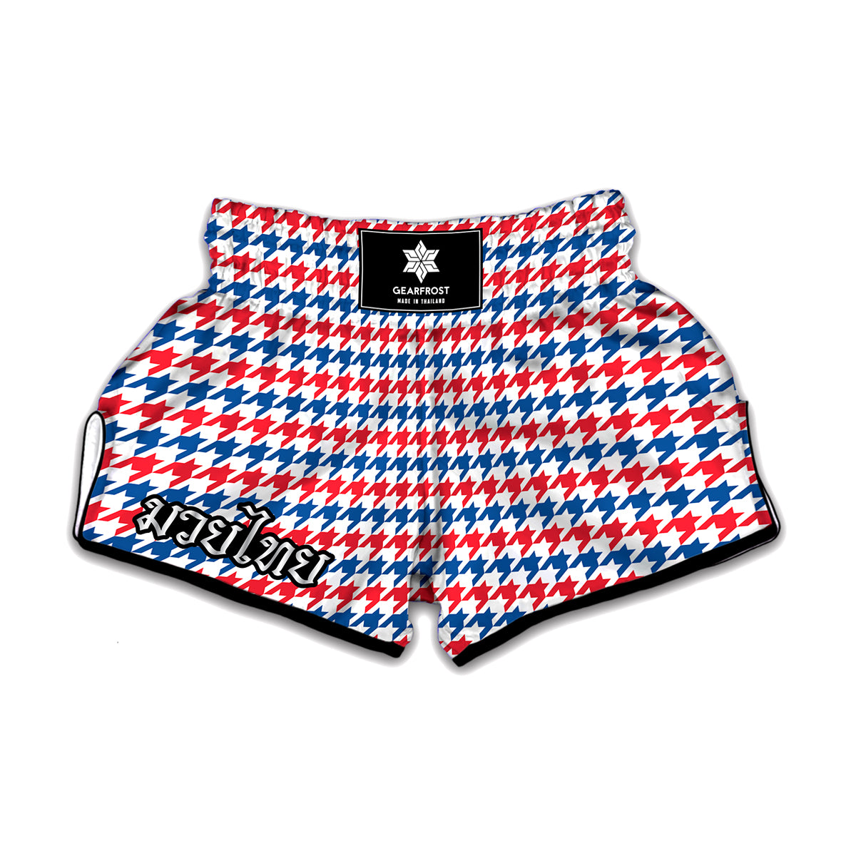 Red Blue And White Houndstooth Print Muay Thai Boxing Shorts