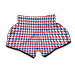 Red Blue And White Houndstooth Print Muay Thai Boxing Shorts