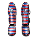 Red Blue And White Houndstooth Print Muay Thai Shin Guard