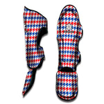 Red Blue And White Houndstooth Print Muay Thai Shin Guard