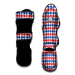 Red Blue And White Houndstooth Print Muay Thai Shin Guard