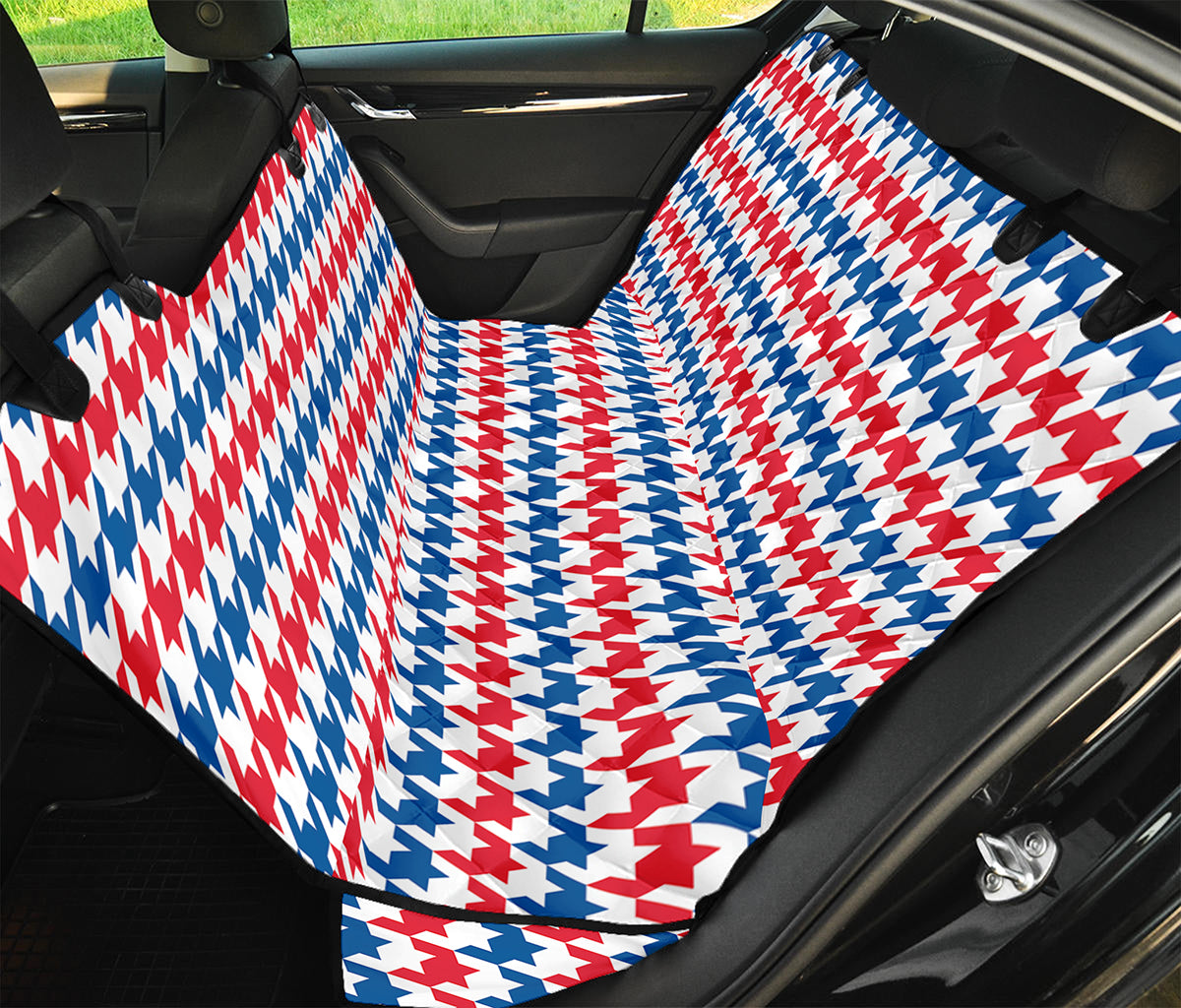 Red Blue And White Houndstooth Print Pet Car Back Seat Cover