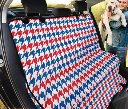 Red Blue And White Houndstooth Print Pet Car Back Seat Cover