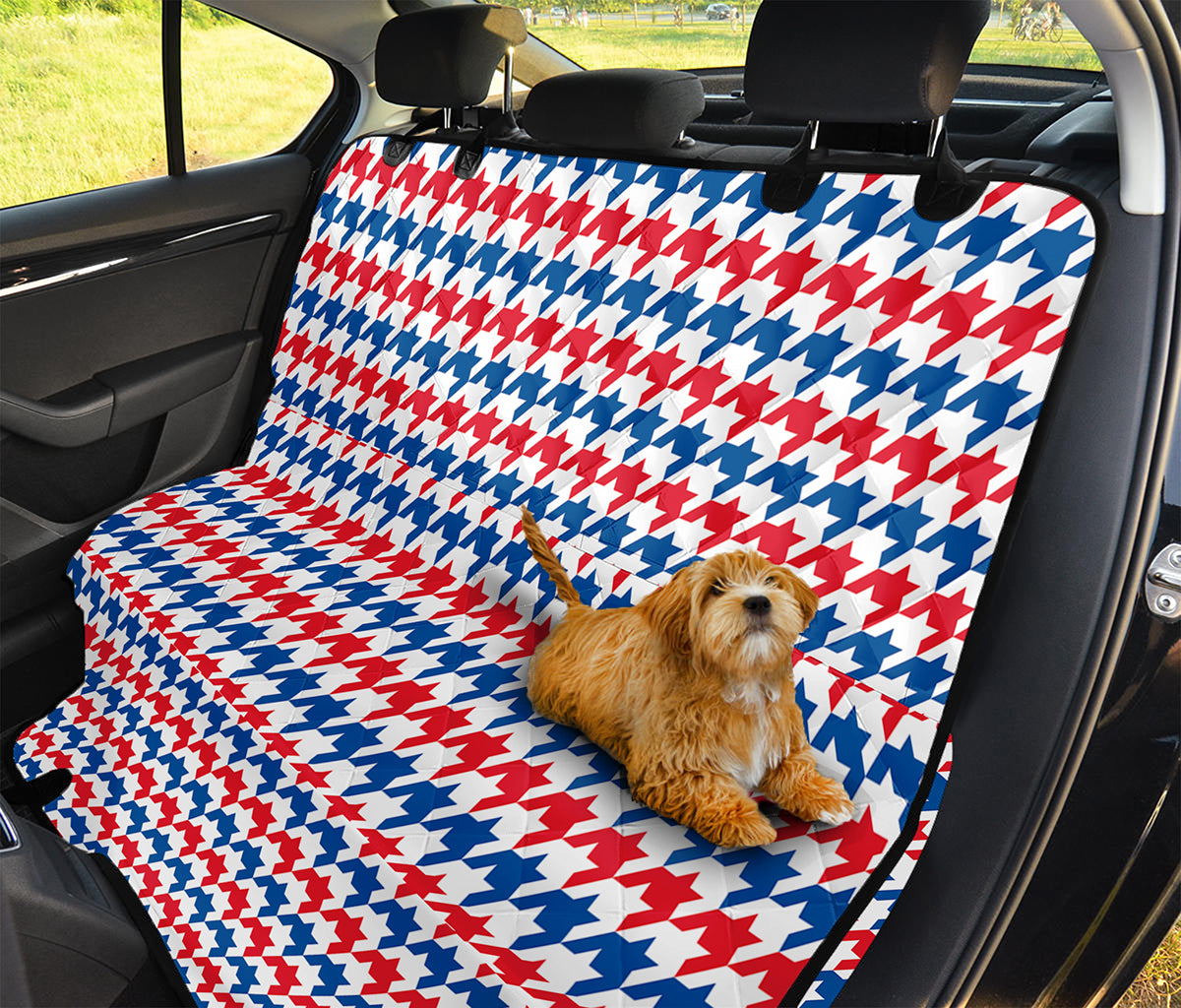 Red Blue And White Houndstooth Print Pet Car Back Seat Cover