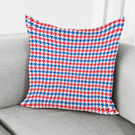 Red Blue And White Houndstooth Print Pillow Cover