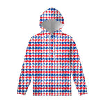 Red Blue And White Houndstooth Print Pullover Hoodie