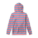 Red Blue And White Houndstooth Print Pullover Hoodie