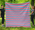 Red Blue And White Houndstooth Print Quilt