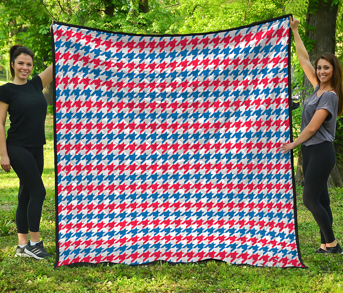 Red Blue And White Houndstooth Print Quilt