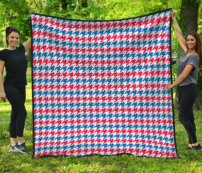 Red Blue And White Houndstooth Print Quilt
