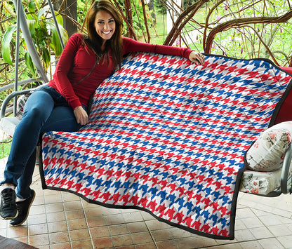 Red Blue And White Houndstooth Print Quilt