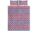 Red Blue And White Houndstooth Print Quilt Bed Set