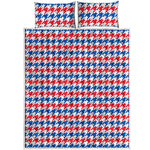 Red Blue And White Houndstooth Print Quilt Bed Set