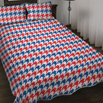 Red Blue And White Houndstooth Print Quilt Bed Set