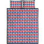 Red Blue And White Houndstooth Print Quilt Bed Set