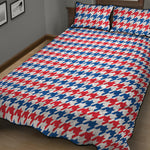 Red Blue And White Houndstooth Print Quilt Bed Set
