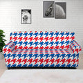 Red Blue And White Houndstooth Print Sofa Cover
